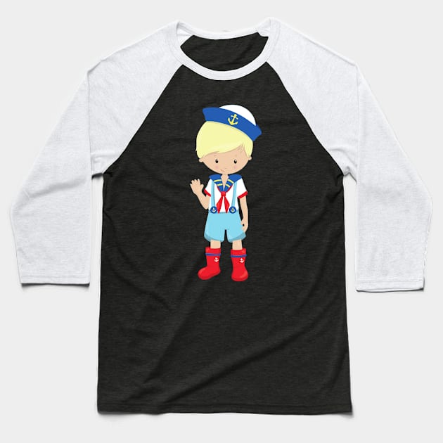 Boat Captain, Skipper, Blond Hair, Cute Boy Baseball T-Shirt by Jelena Dunčević